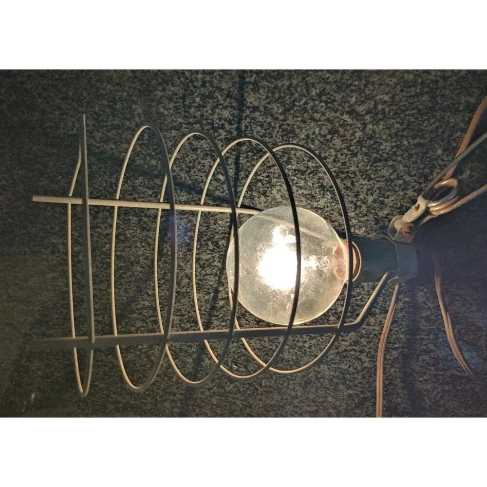 VTG Single Chrome Metal Wire Cage Shade Clamp Light Shop Old Garage Works!